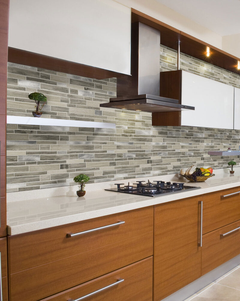 Ocotillo Blend Interlocking 4mm backsplash installed — view 2