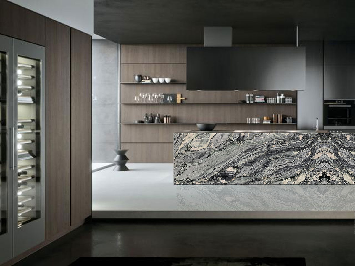 Azul Treasure Quartzite countertop installed — view 3