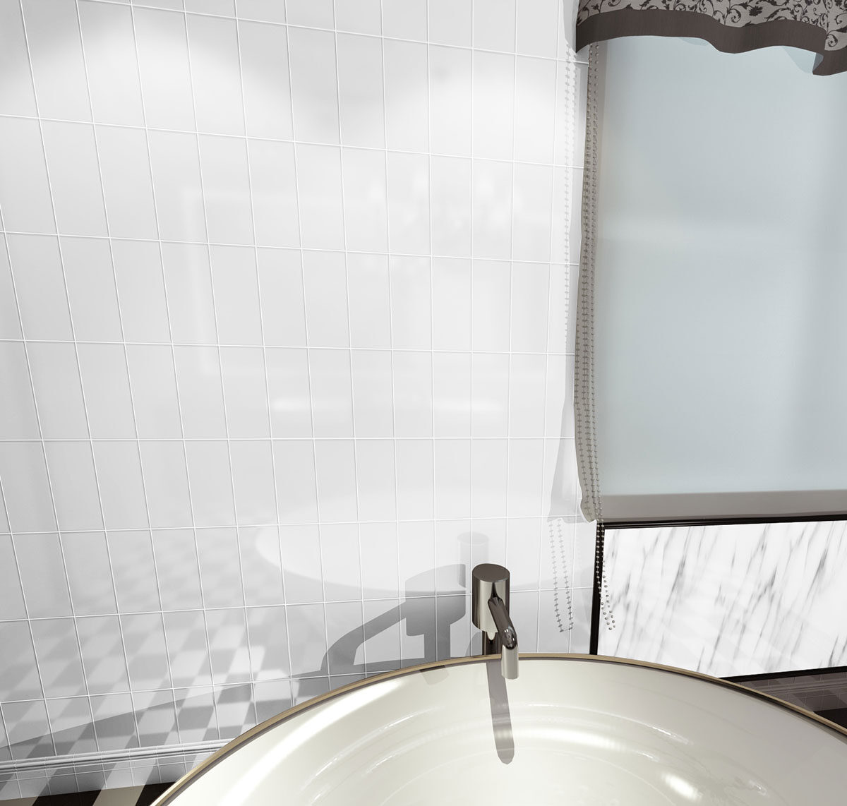 White 3x6 Glossy backsplash installed — view 2