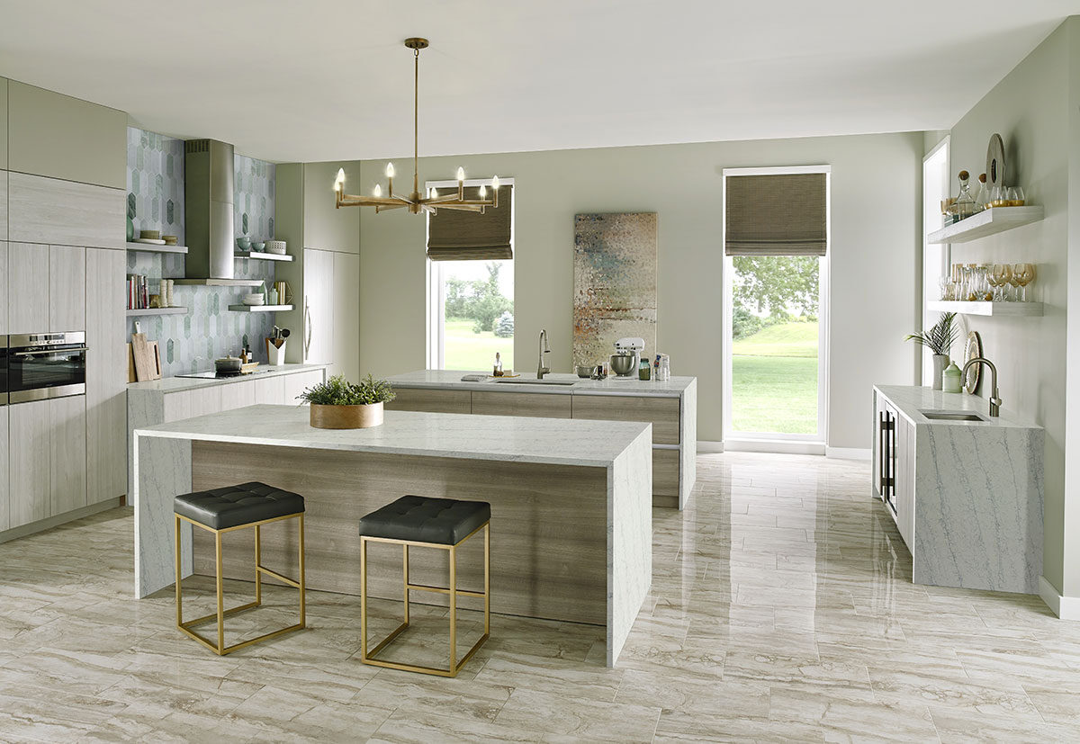 Icelandic Green Picket Polished backsplash in a kitchen