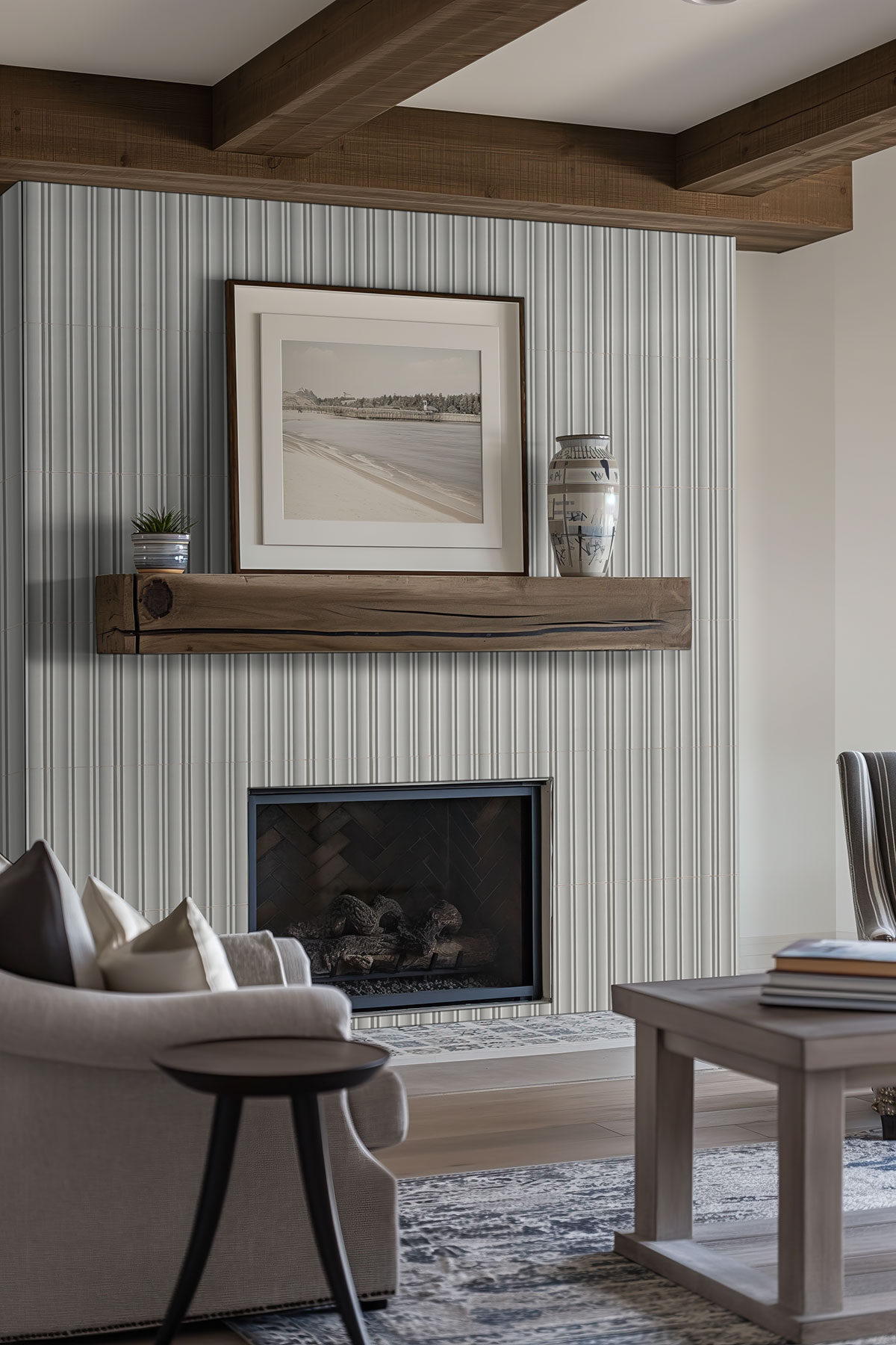 Silver backsplash in a living room