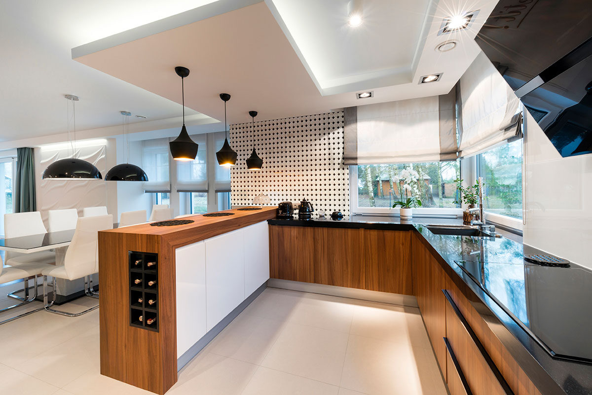 White And Black Matte Octagon backsplash installed — view 3