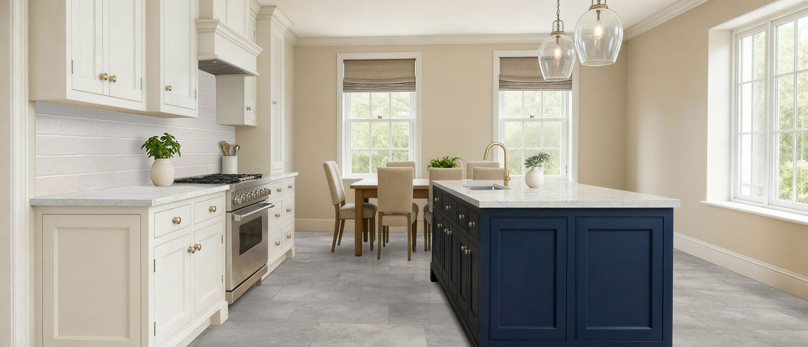 Calacatta Azulean Quartz countertop in a kitchen