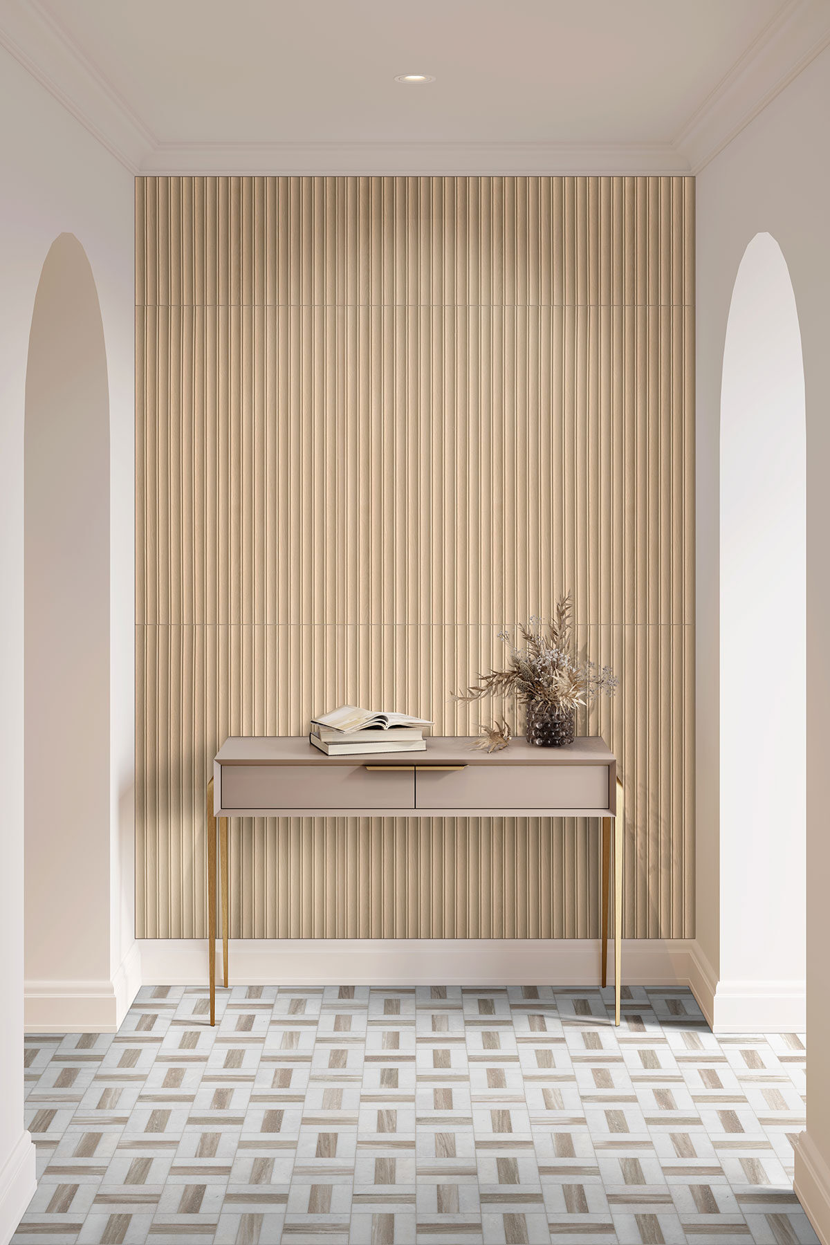Winslow Weave Polished backsplash in a entryway