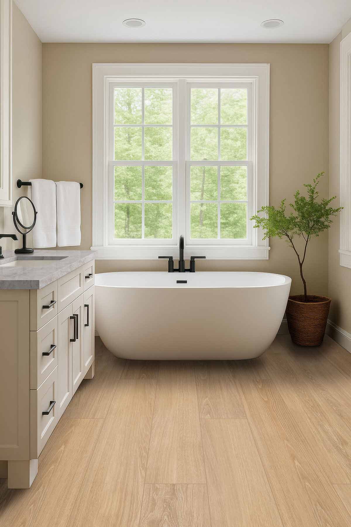 Taj Mahal Quartzite countertop in a bathroom
