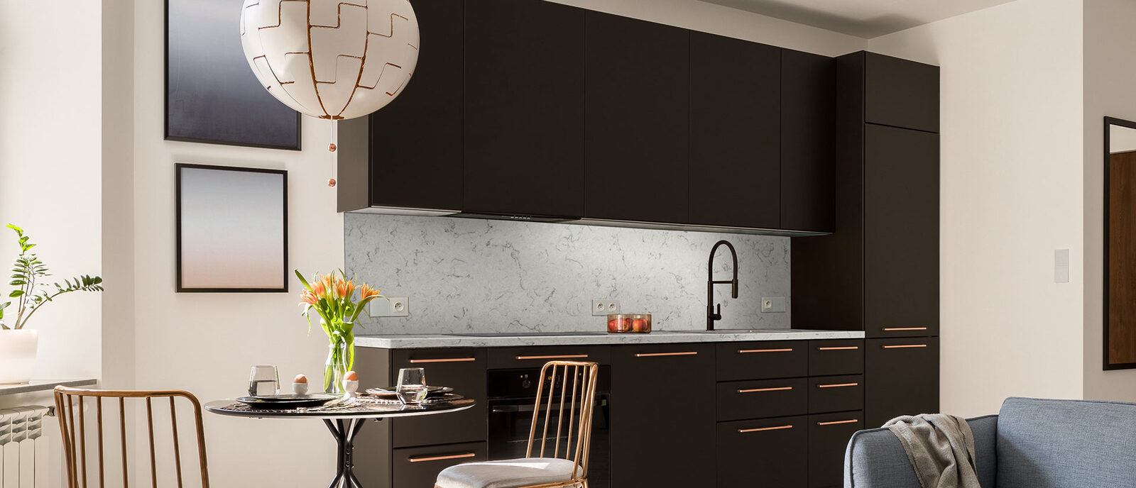 Carrara Mist Quartz countertop installed