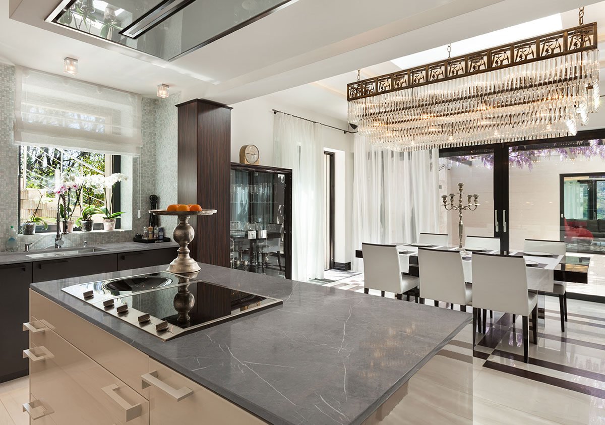 Pietra Grigio backsplash installed