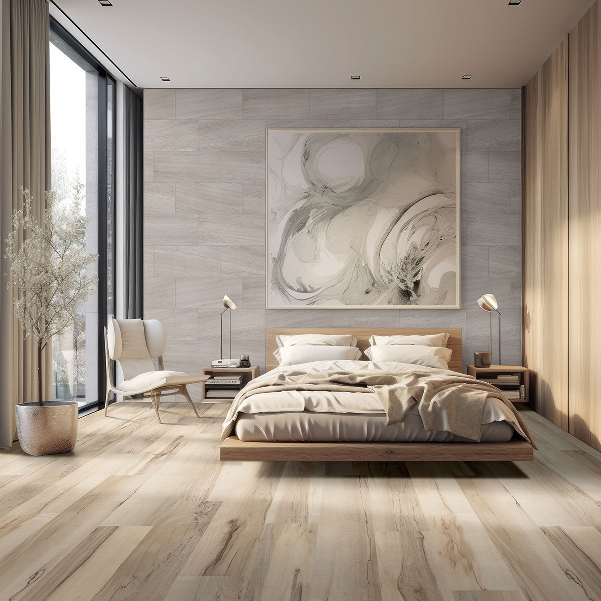 Greige backsplash in a bedroom