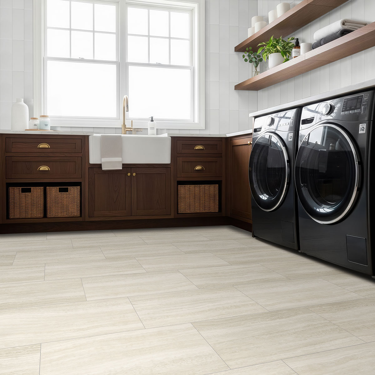White Subway Tile 4x16 backsplash in a laundry room