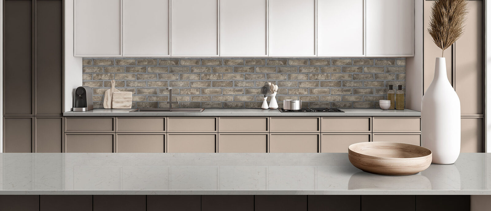 Carrara Miksa Quartz countertop installed