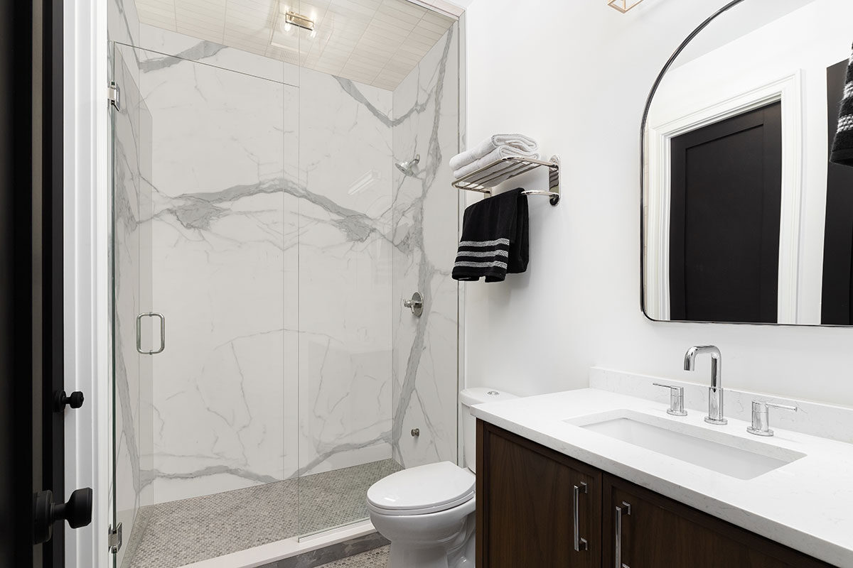 Montblanc Statuario backsplash in a bathroom — view 2