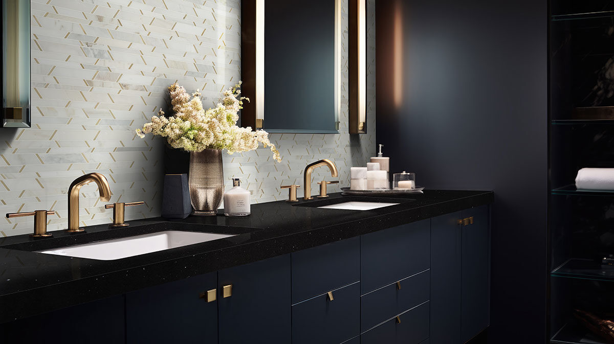 Metro Gold Pattern backsplash in a bathroom