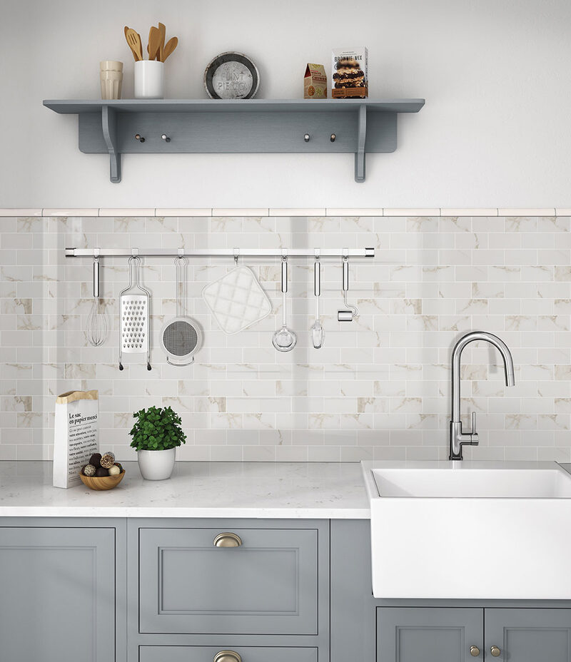 Calacatta 2x4 backsplash installed