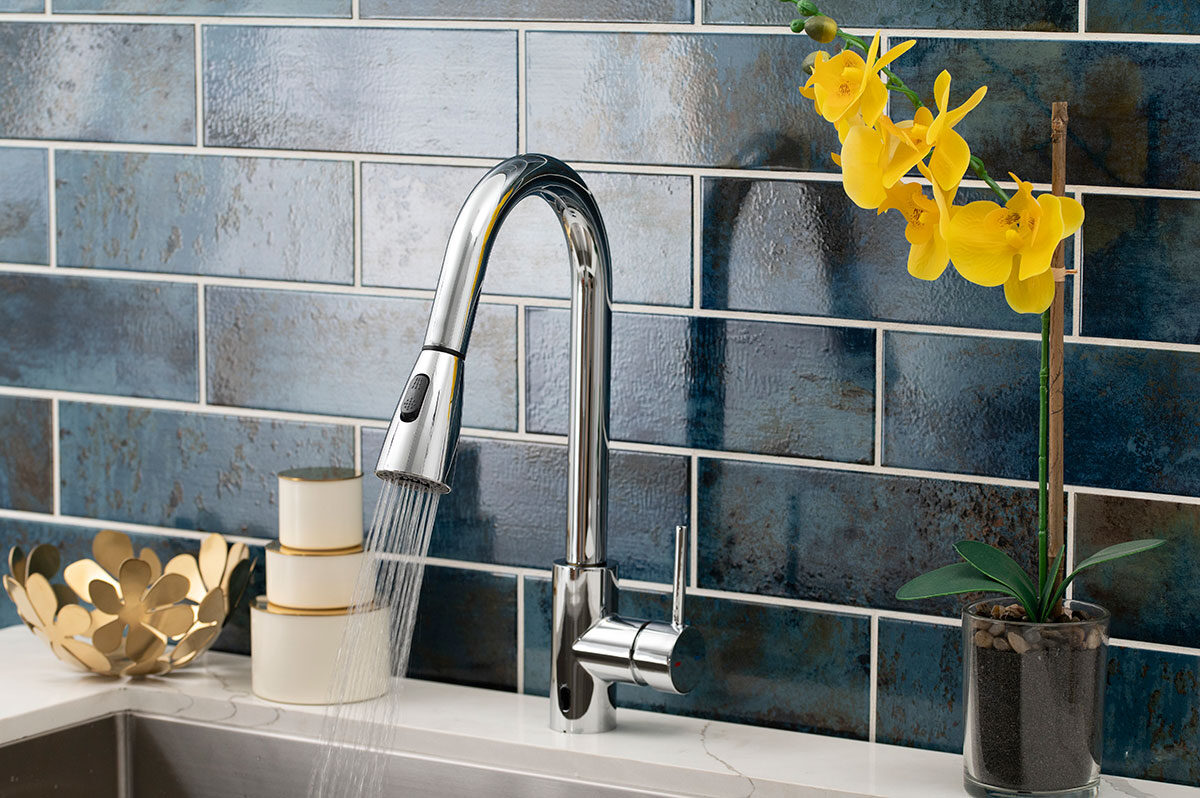 Touch-Less Infrared Sensor Kitchen Faucet - 811 Chrome faucet in a kitchen — view 2