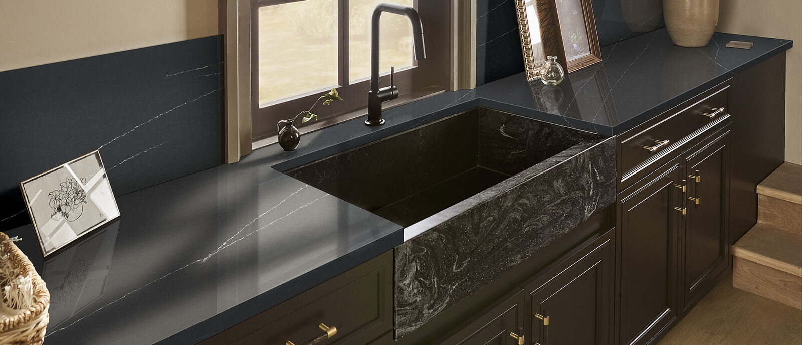 Soapstone Metropolis Concrete Quartz countertop in a laundry room