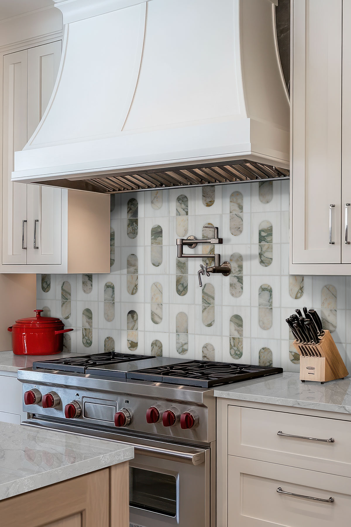 Bianco Dolomite Moderno Polished backsplash in a kitchen — view 2