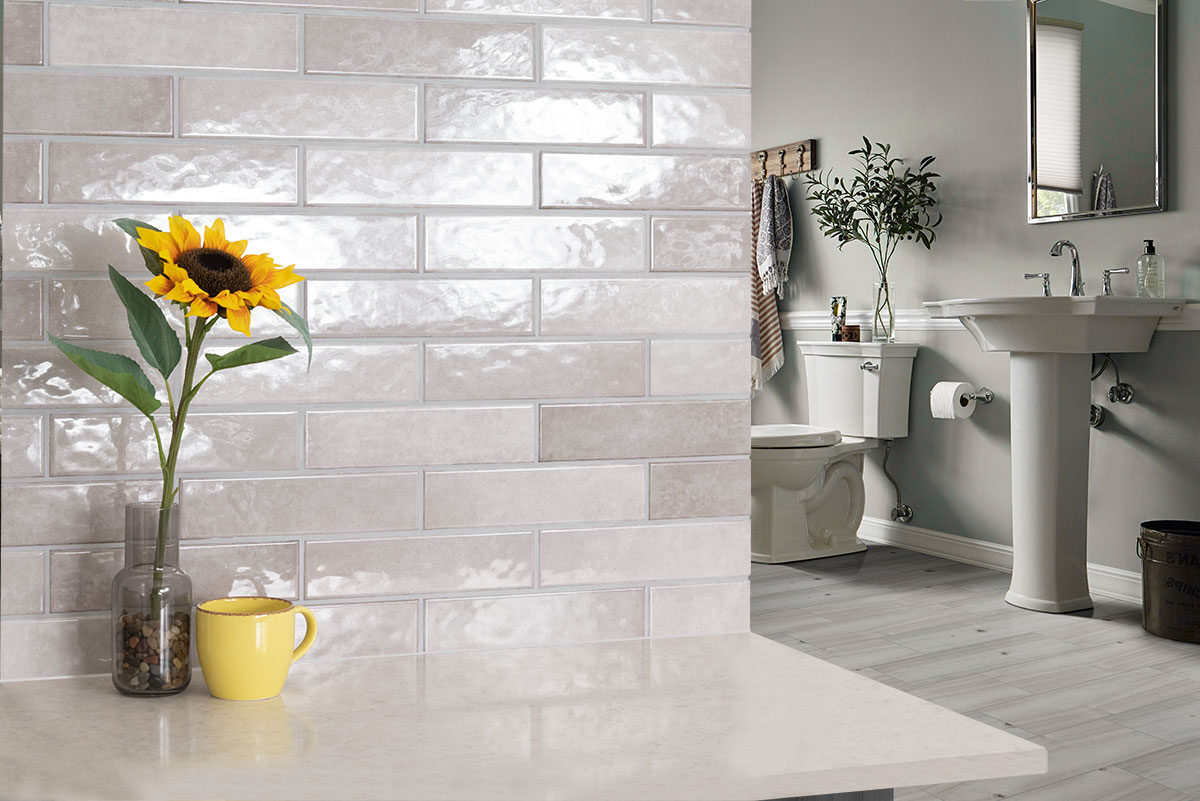Renzo Sterling 3x12 Wall Tile backsplash installed — view 5