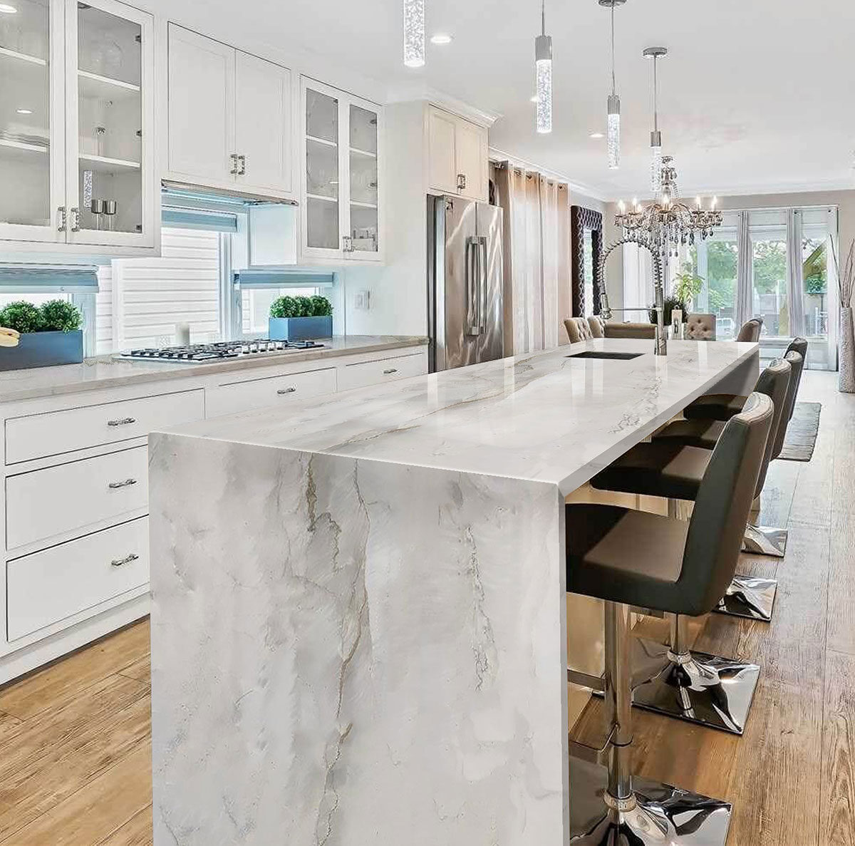 Glacier Wave Quartzite countertop installed — view 5
