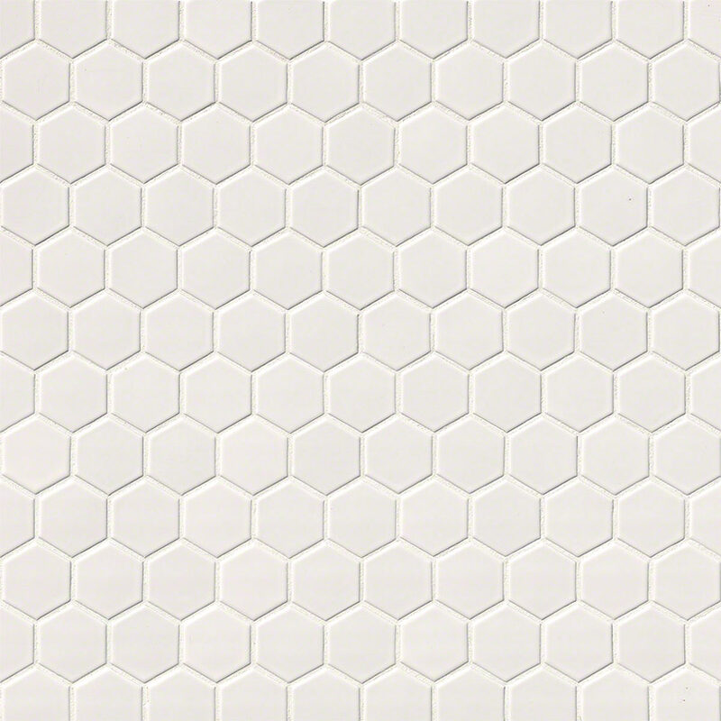 White Glossy 2” Hexagon Mosaic Tile surface detail