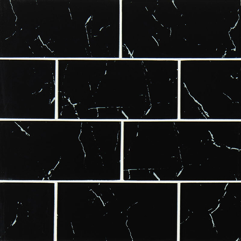Nero Marquina Glass 3x6x8mm tile, full view