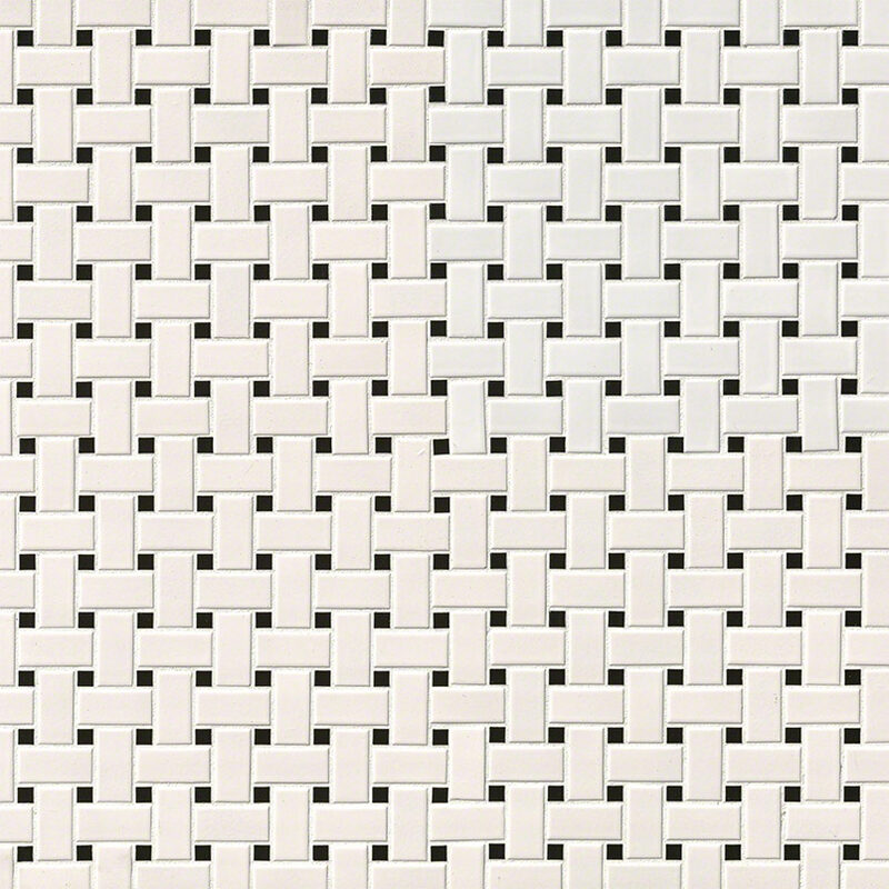 White And Black Matte Basket Weave Mosaic surface detail