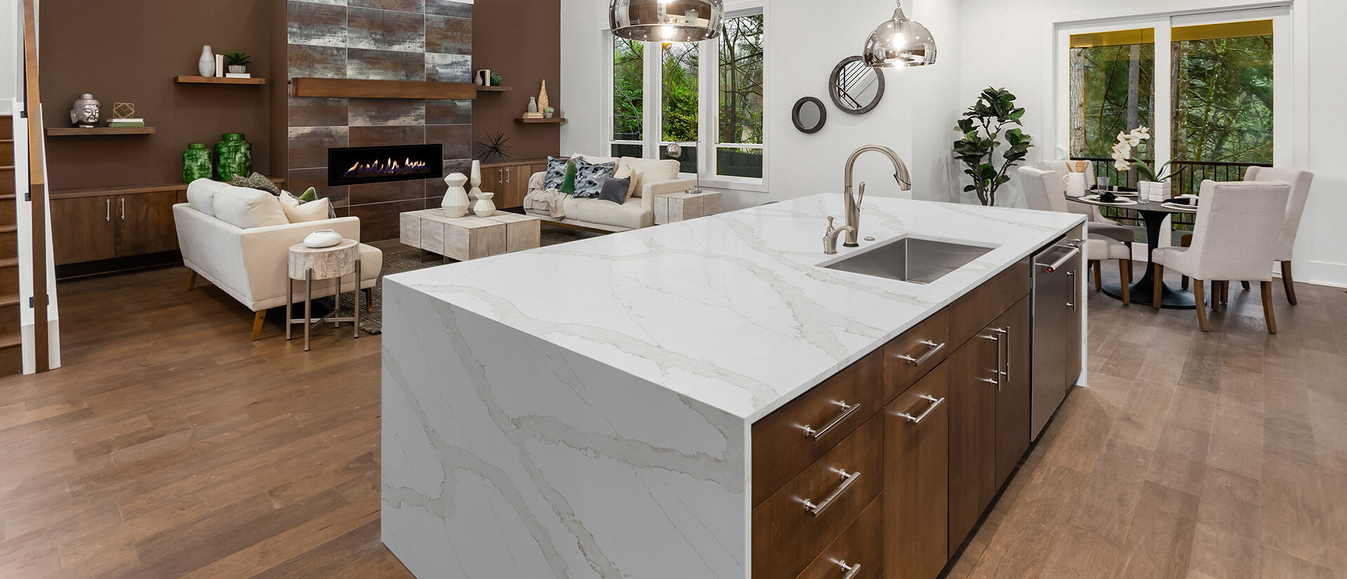Calacatta Goa Quartz countertop installed — view 3