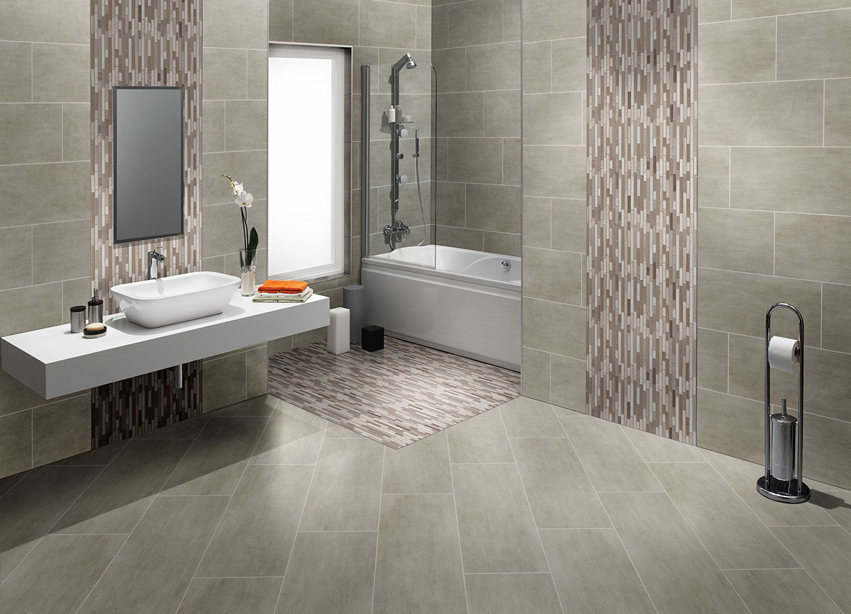 Gridscale Concrete Look Tile backsplash in a bathroom — view 3