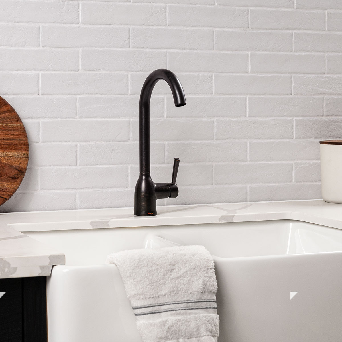 Brickstone White 2x10 backsplash installed — view 9
