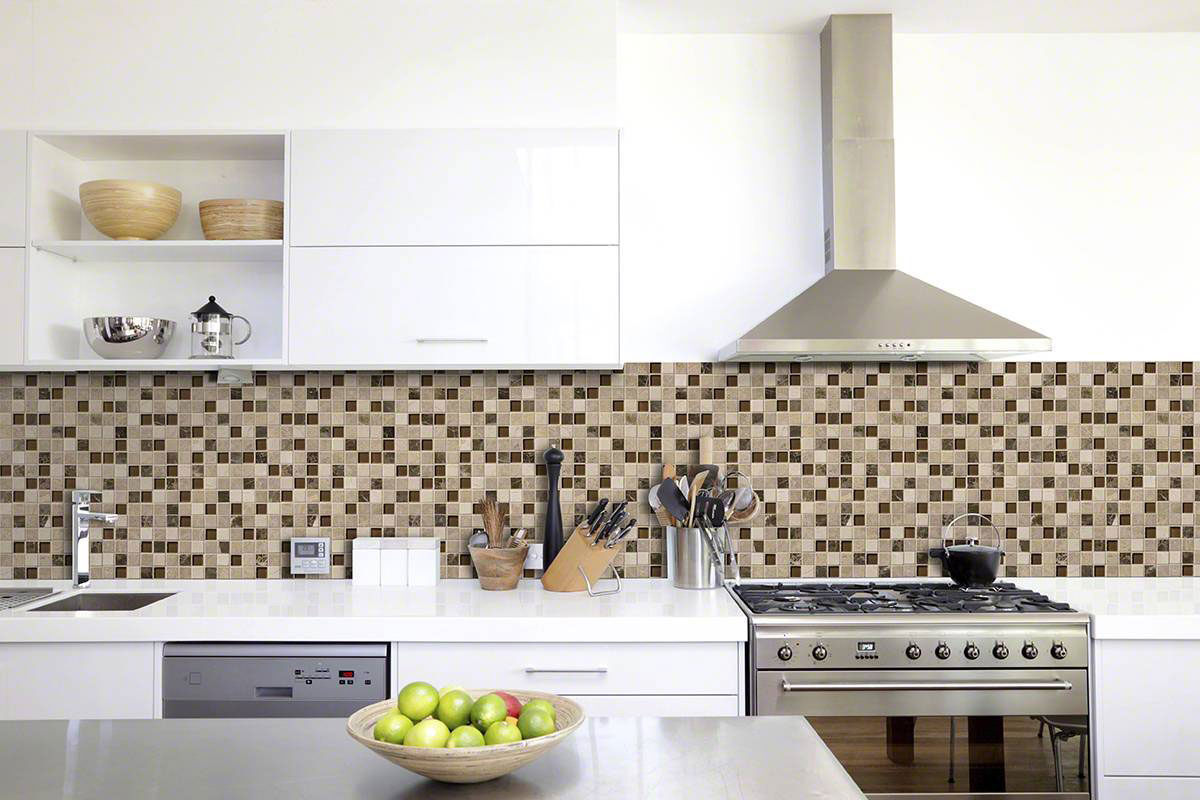 Ibiza Blend 1" x 1" Glass & Stone Blend Mosaic Sheet backsplash installed — view 2