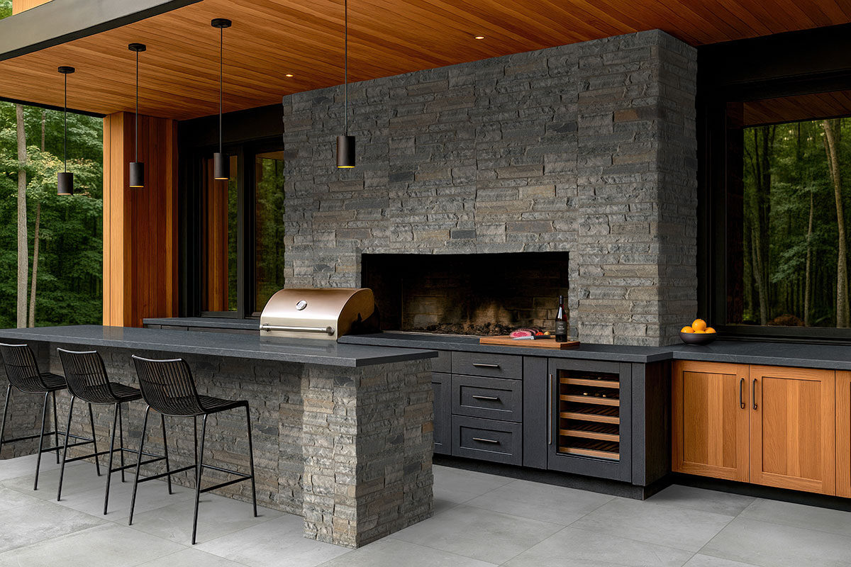 Nero Mist Granite countertop in a outdoor hardscape — view 2