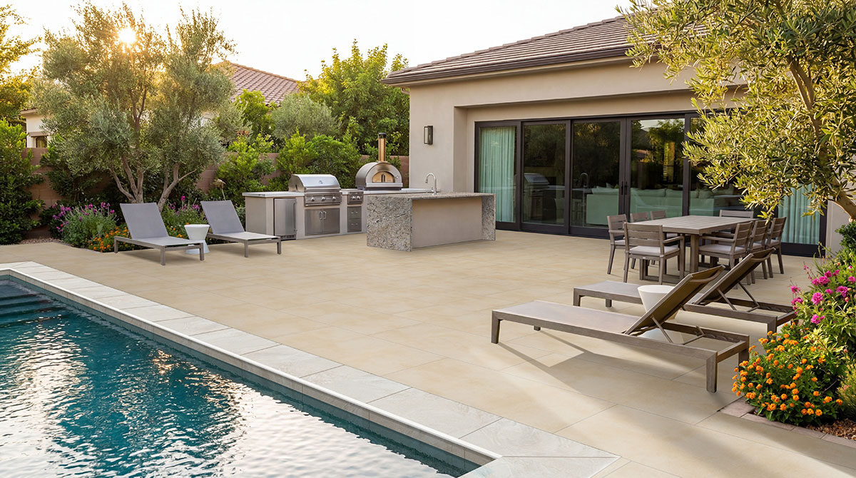 Makalu Bay Granite countertop in a outdoor hardscape