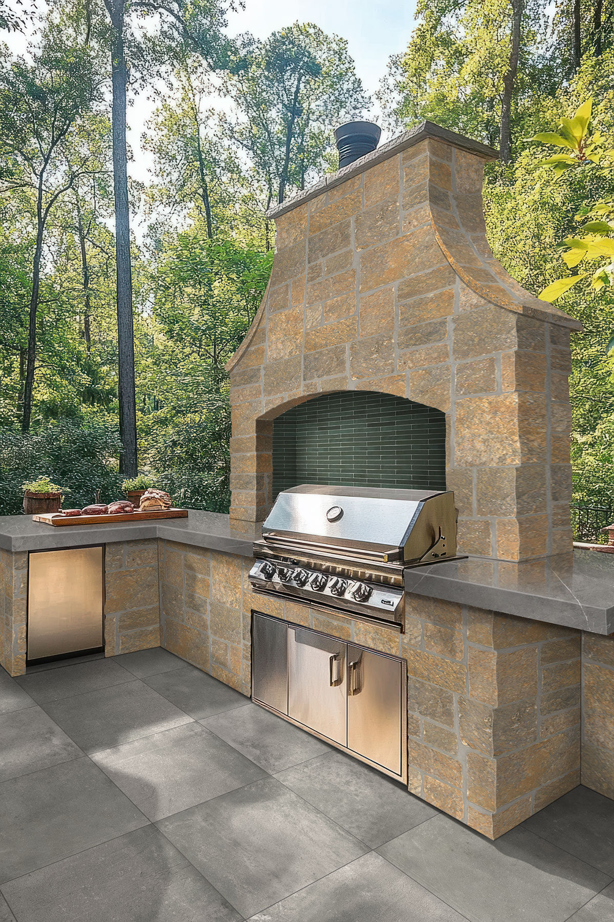 Pietra Grigio backsplash in a outdoor hardscape — view 2