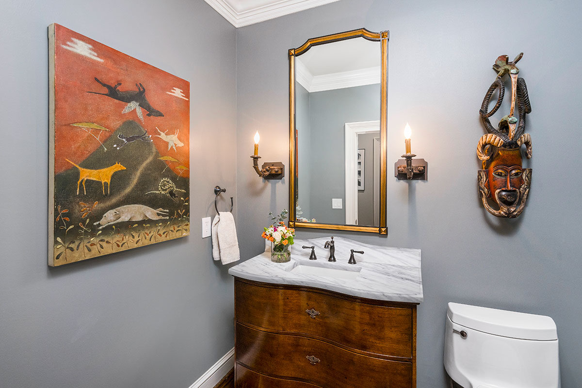 Arabescus White Marble countertop installed — view 3