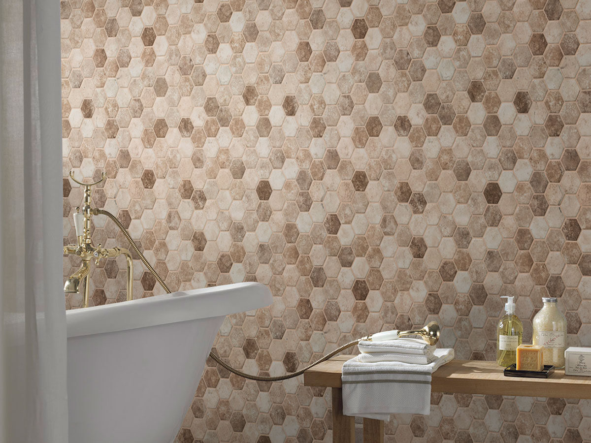 Sandhills Hexagon Mosaic Tile backsplash installed