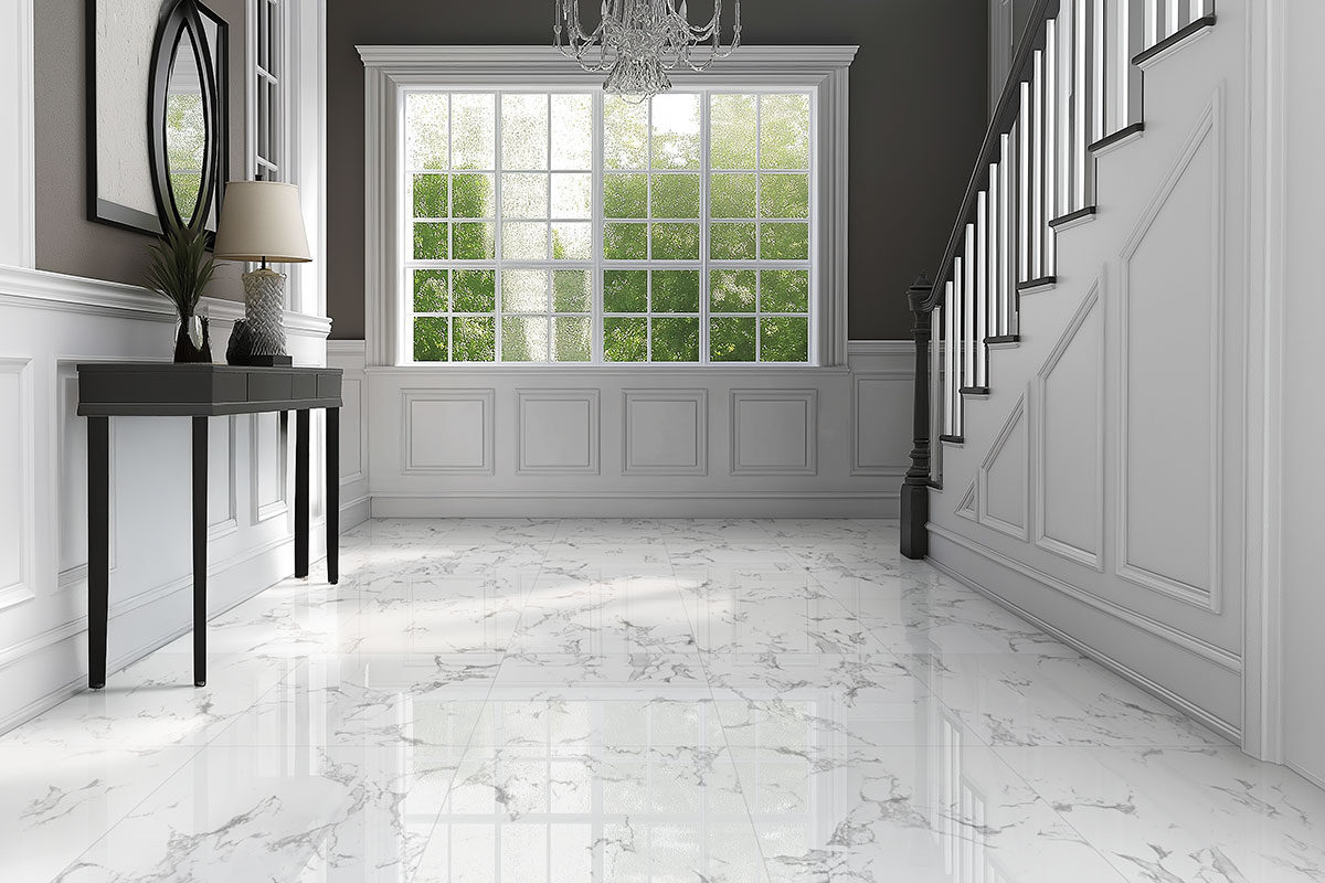 Statuario backsplash in a entryway