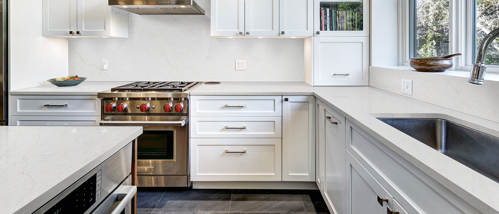 Calacatta Karmelo Quartz countertop installed