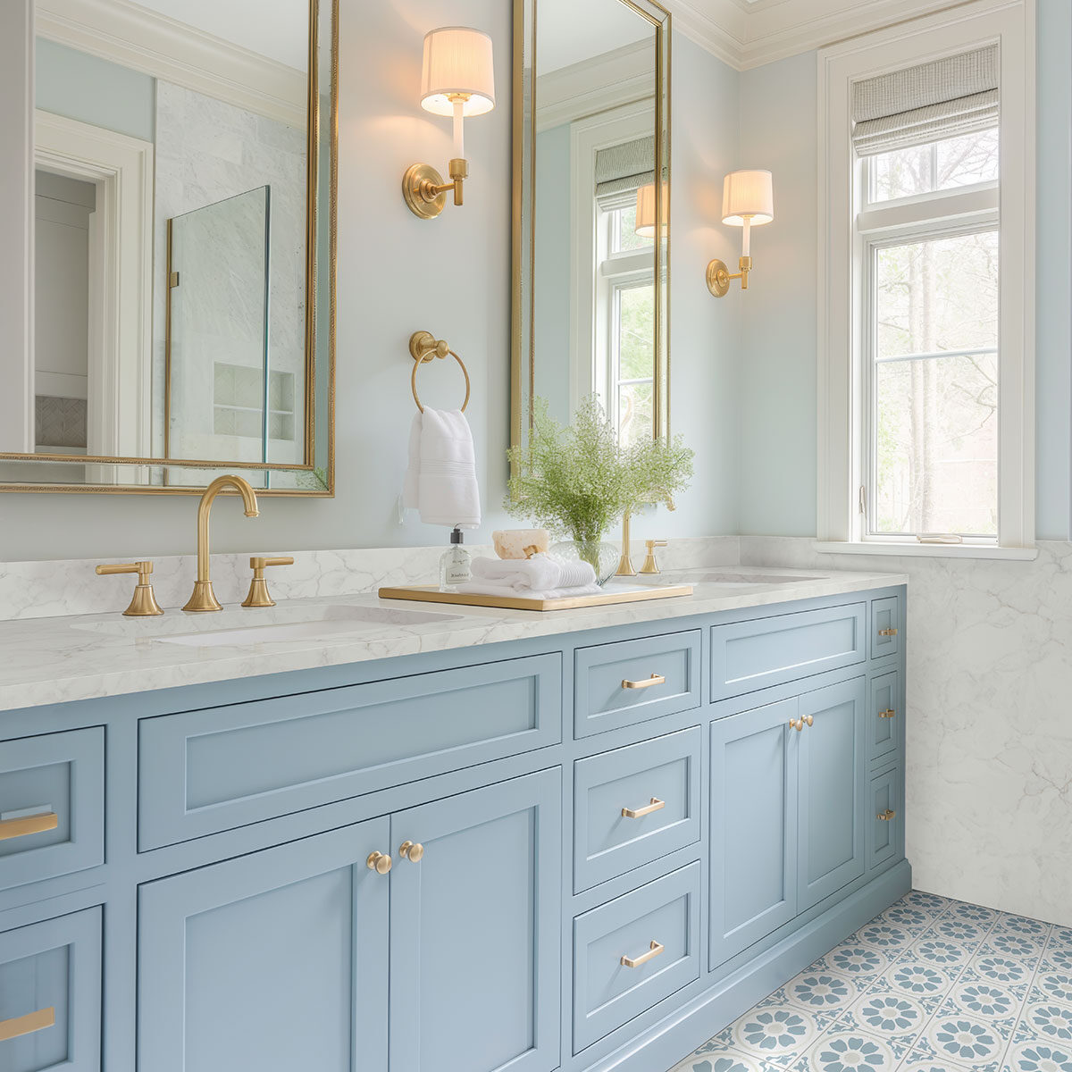 Tamensa backsplash in a bathroom
