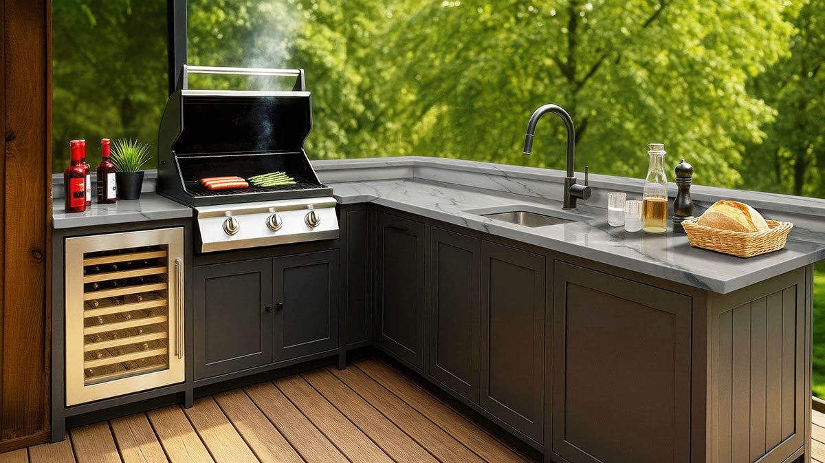 Fantasy Macaubas Quartzite countertop in a outdoor hardscape — view 2
