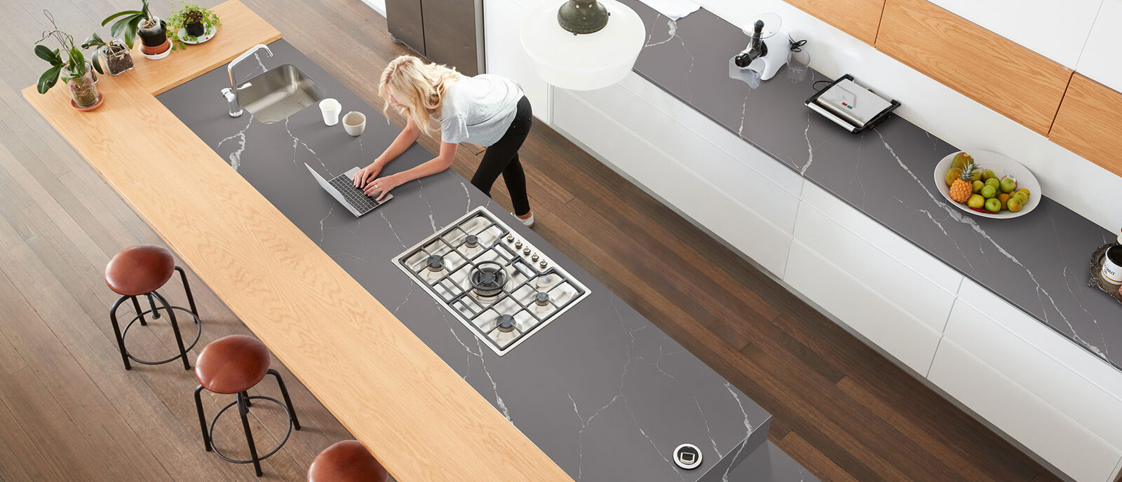 Calacatta Laza Grigio Quartz countertop installed