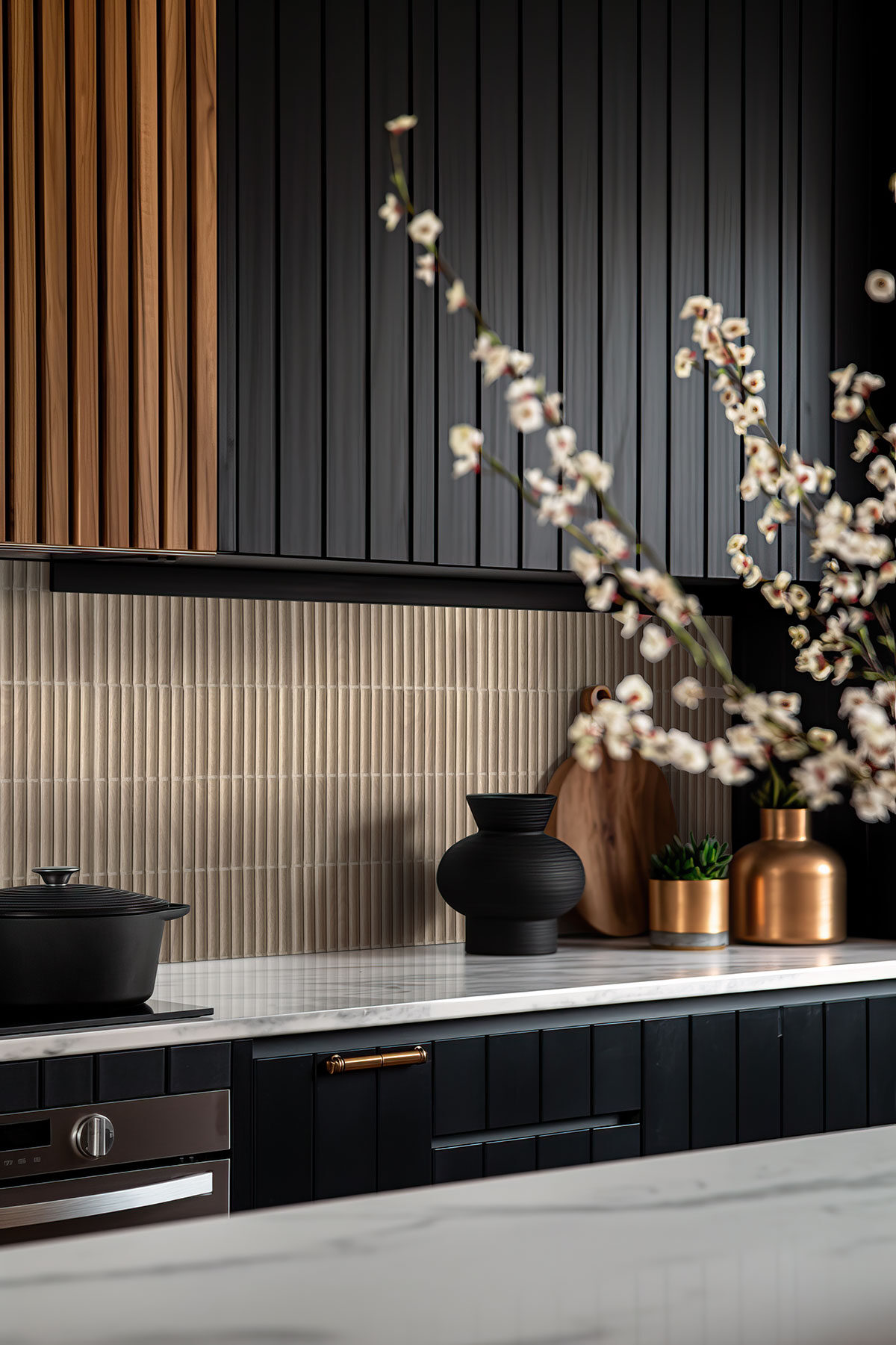 camel backsplash in a kitchen