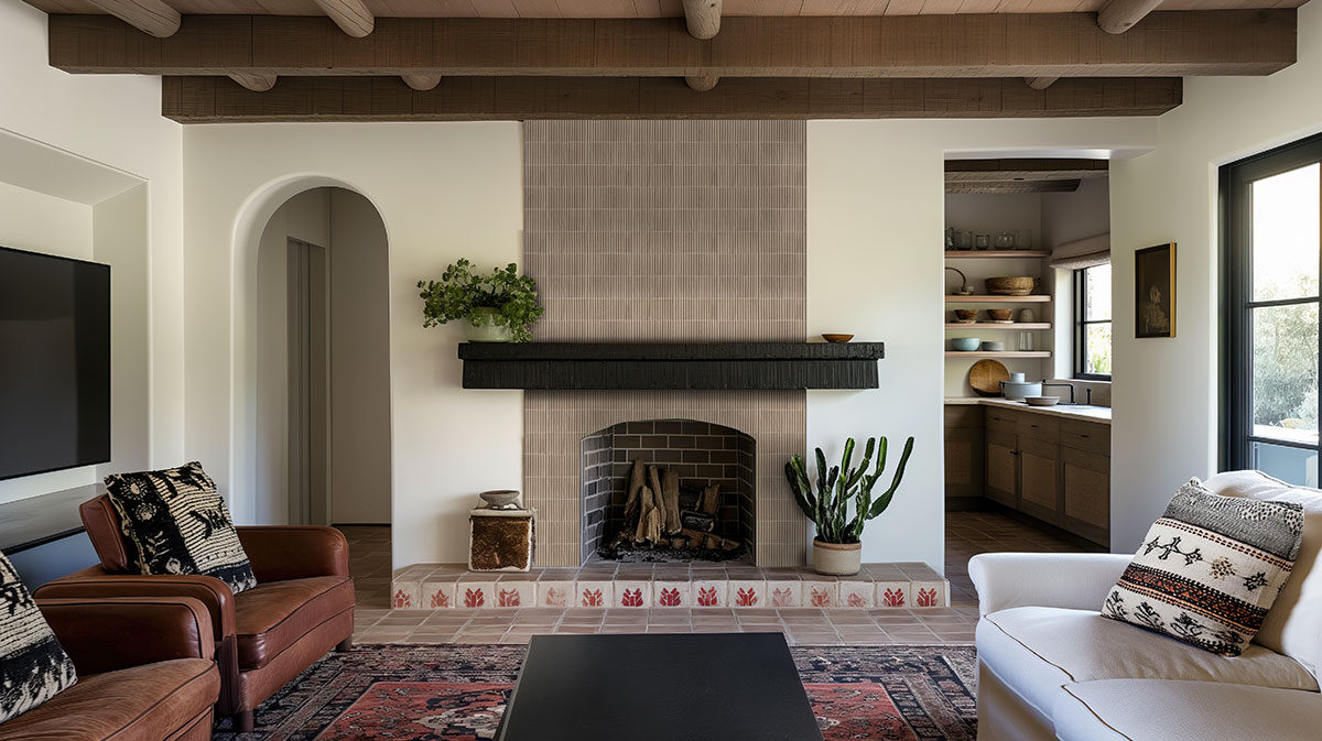 camel backsplash in a living room