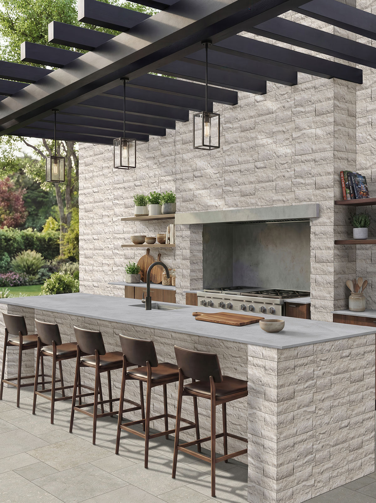 Cement Ash backsplash in a outdoor hardscape — view 2