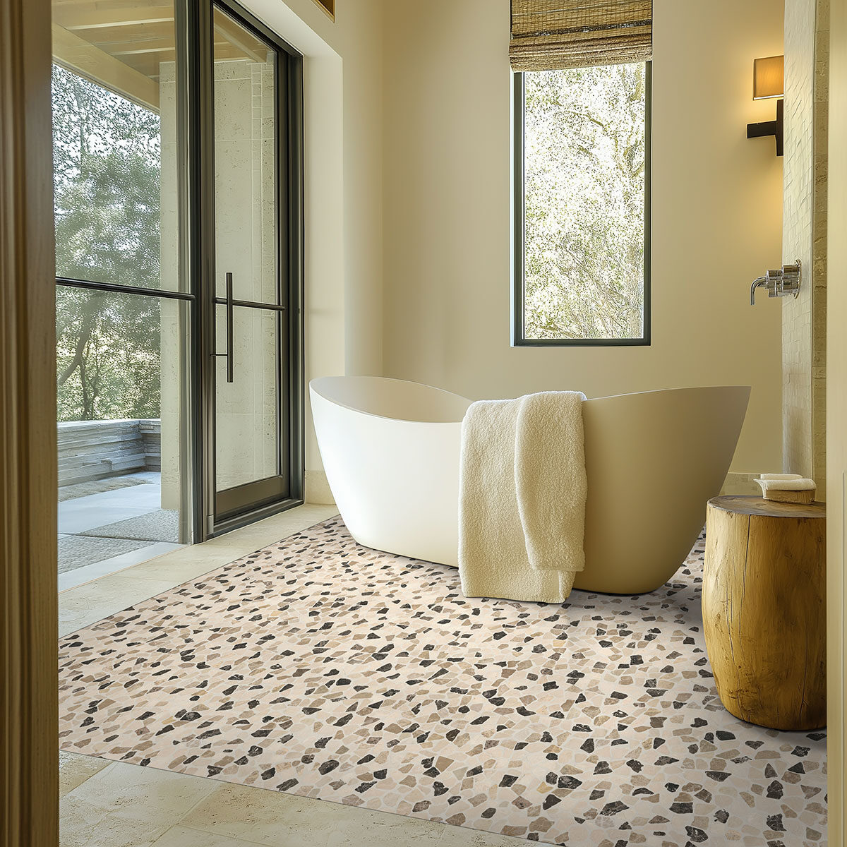 Mix Marble Pebbles Tumbled 10mm backsplash in a bathroom — view 2