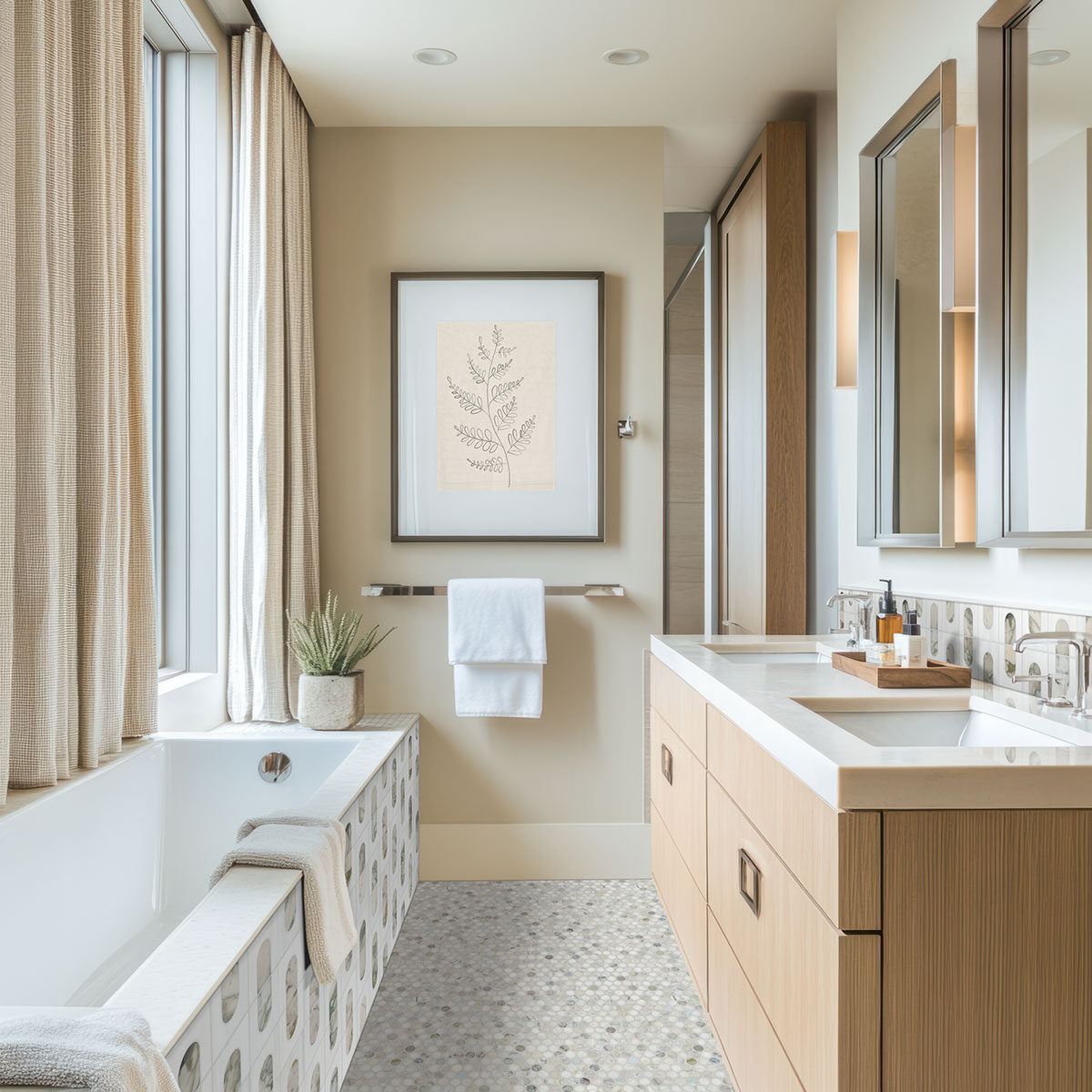 Bianco Dolomite Moderno Polished backsplash in a bathroom — view 2