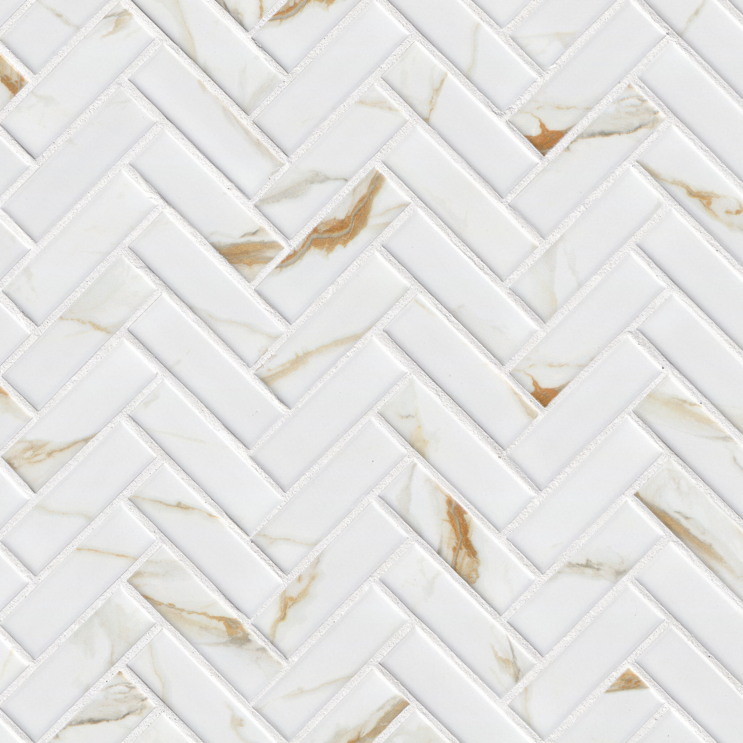 Calacatta Gold Matte 1x3 Herringbone tile, full view