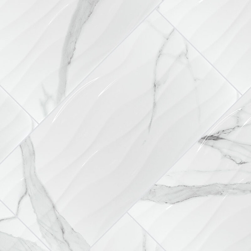 Dymo Statuary Wavy White 12x24 Glossy Large Format Tile surface detail