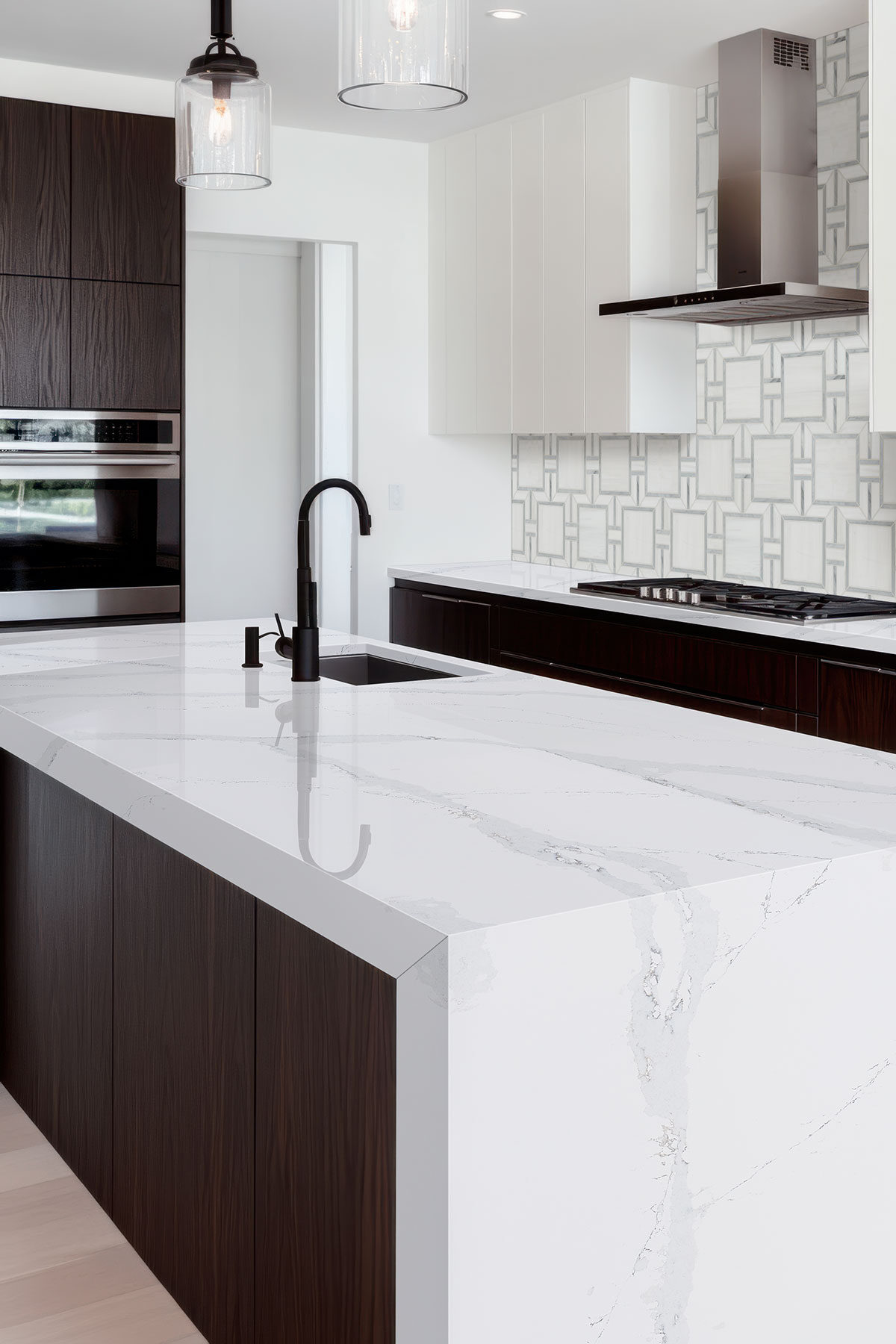 Bianco Dolomite Alana Polished backsplash in a kitchen — view 3