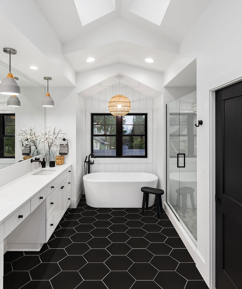 Graphite Hexagon Tile backsplash installed — view 5