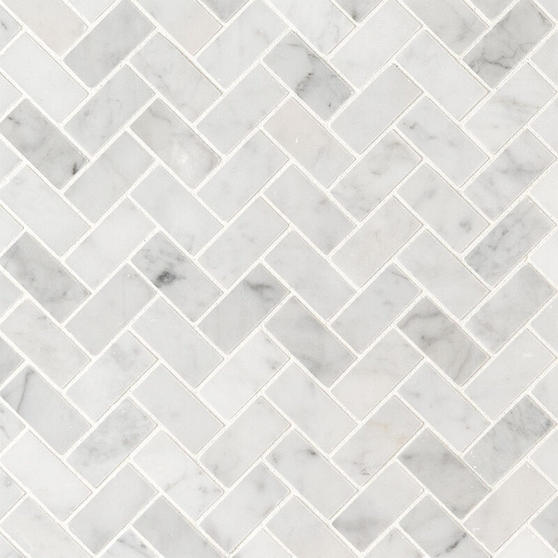 Carrara White 1x2 Herringbone Honed Tile tile, full view