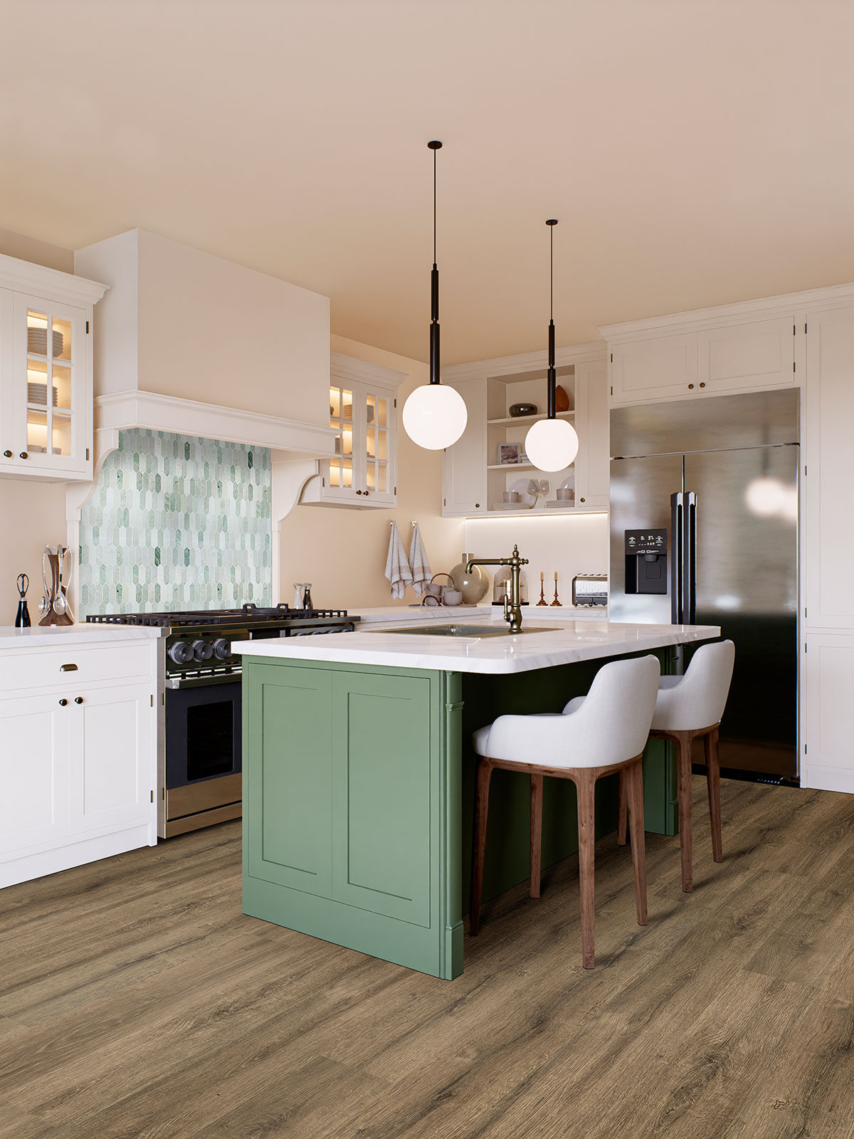 Icelandic Green Picket Polished backsplash installed